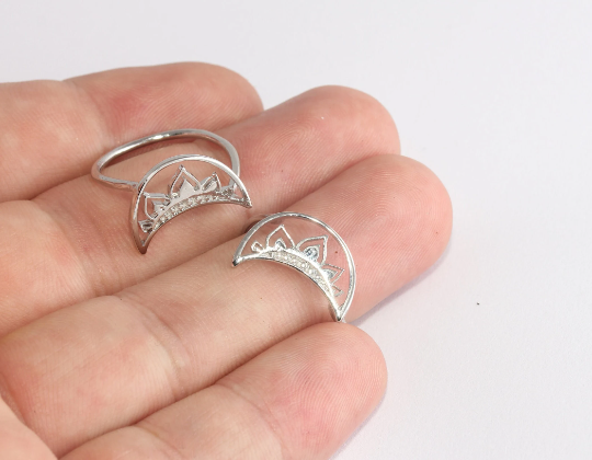 18mm Rhodium Plated Ring, Elegant Crown Rings, Silver XP341