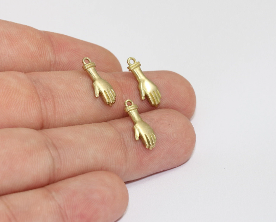 7x17mm Raw Brass Hand Charms, Hand Beads, Gesture MLS429