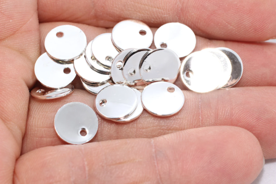 10mm Silver Plated Round Charms, Round Disc, Brass  Disc,  ALS31
