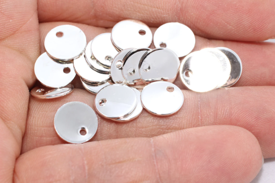 10mm Silver Plated Round Charms, Round Disc, Brass Disc, ALS31