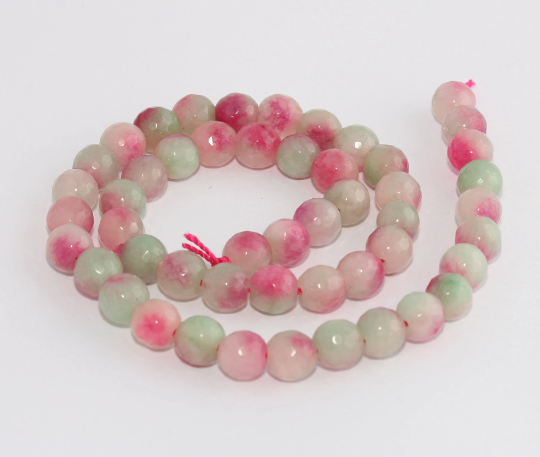 Fili di perline di colore naturale da 8 mm, perline rotonde sfaccettate, palline CHK702-1