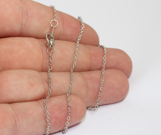 18" Rhodium Plated Necklace, Silver Tiny Chain, Finished CHK471