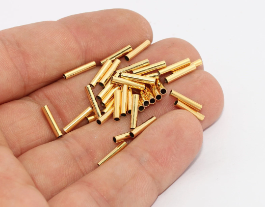 2x10mm 24k Shiny Gold Spacer Tubes, Tube Beads, Round MTE782