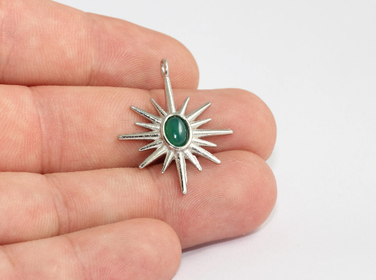 25x32mm Rodyum Kaplama Yıldız Charm, Gümüş Kuzey Yıldızı, Kuzey MLS477