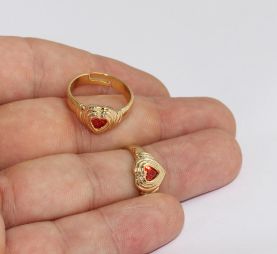 17-18mm 24k Shiny Gold Heart Ring, Micro Pave Heart Rings, MLS287