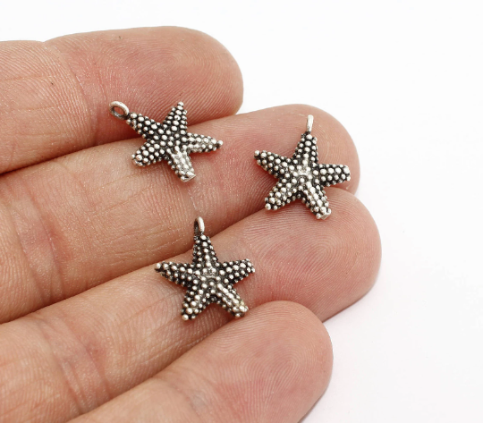 13x16mm Antik Gümüş Deniz Yıldızı Boncukları, Deniz Yıldızı Tılsımları, AG25