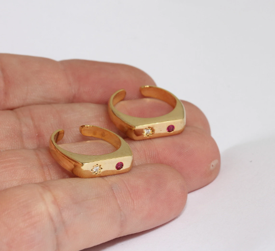 16-17mm 24k Shiny Gold Star Rings, Micro Pave Dainty Rings, MLS124