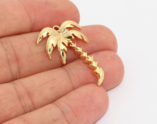 23x33mm 24k Shiny Gold Palm Tree Charms, Palm Tree, MTE896