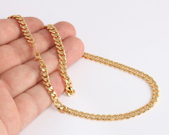 17" 24k Shiny Gold Curb Necklace, Ready Made Necklace, CHK119