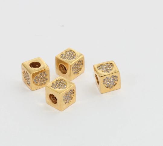 Shiny Gold CZ Heart Beads