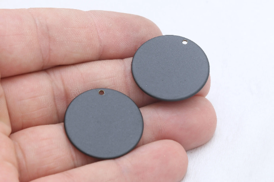 25mm Black Plated Round Charms, Round Disc, Black Coins ETS192