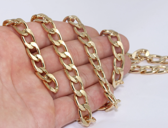 10x16mm 24 Ayar Parlak Altın Bordür Zinciri, Büyük Bağlantı Zinciri, CHK422