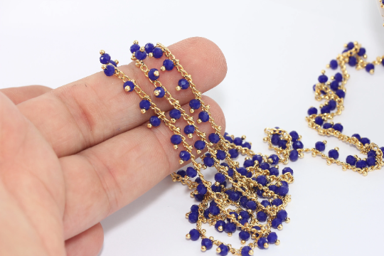 24k Shiny Gold Crystal Chains, Beaded Chain, Rosary Style , BXB162-1