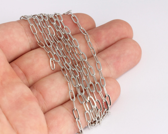 3x7,5mm Rhodium Plated Link Chain, Silver Bar Chain, Cable CHK5