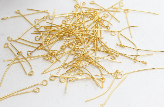 0,85x25mm Eye Pins 24k Shiny Gold Plated , Gold,Eye pins DOM38