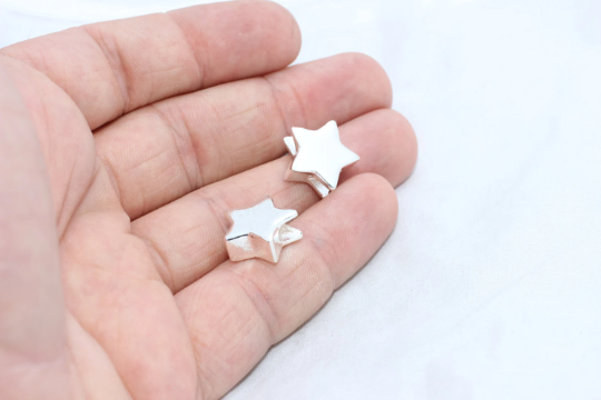 15mm Silver Plated Star Beads, Large Hole Beads, Star BLS