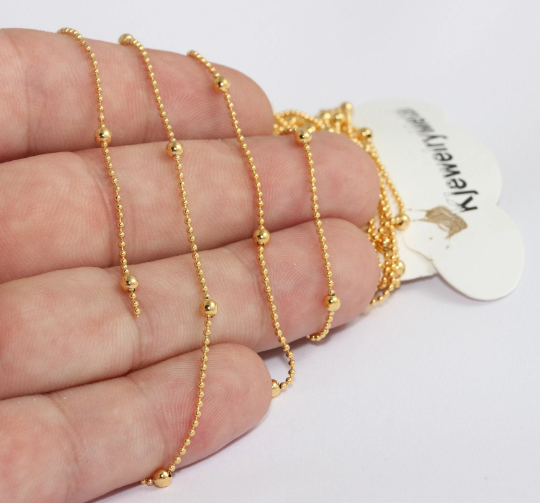 Catena a palline in oro lucido 24k da 1,2 mm, saldata, oro, catene, CHK478