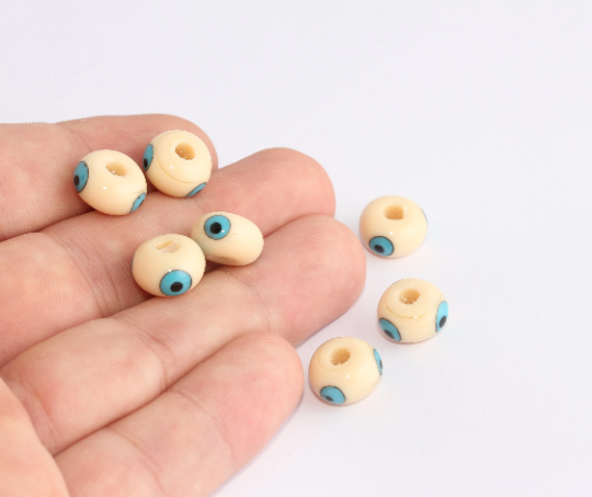 Perline anti-malocchio color crema da 13 mm, perline rotonde anti-malocchio, SLM953