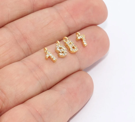 5x8mm 24k Shiny Gold Number Charms, Cz Number Charms,  HRF15