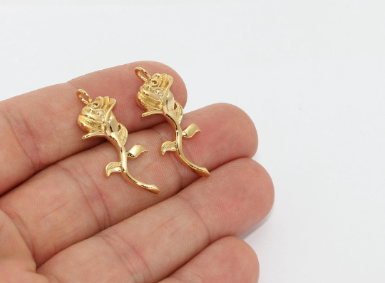 13x31mm 24k Shiny Gold Tulip Pendant, Rose Flower, Gold MTE1373