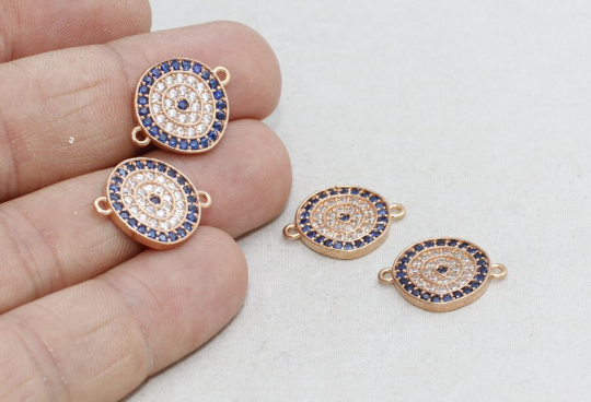 15x19mm Gül Altın Kaplama Nazar Boncuğu, Mikro Kaplama Nazar Boncuğu, CZ ZRCN172