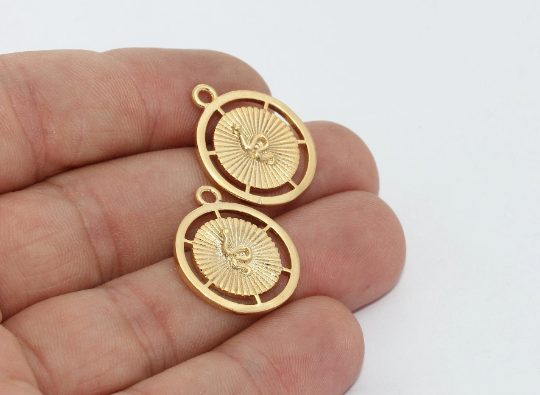 19x22mm 24k Shiny Gold Medallion, Snake Charms, Snake MTE1323