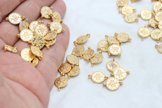 Monete ottomane placcate in oro 24 carati da 10 mm con firma, due fori BRT103