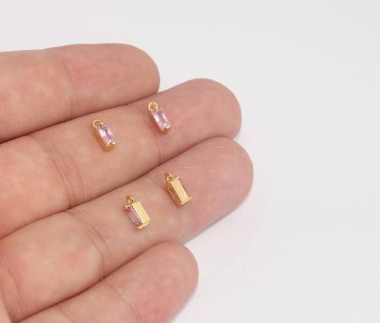 3x8,5mm 24k Shiny Gold Drop Beads, Cz Pink Stone Charms SLM290
