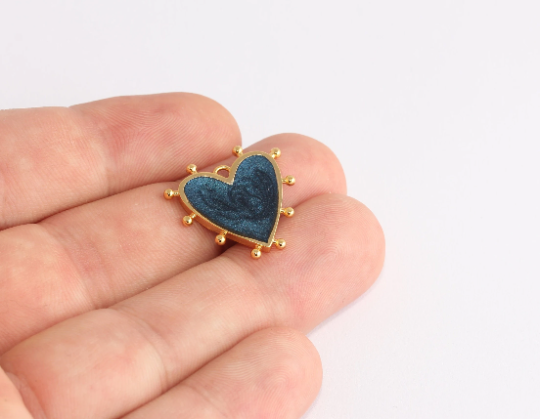 21mm 24k Shiny Gold Heart Charms, Love Necklace, Blue SLM675