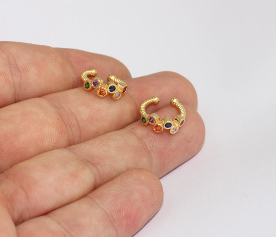 15mm 24k Shiny Gold Micro Pave Ear Cuffs, CZ Dainty Ear Cuff, MLS329