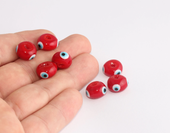 Perline rosse anti-malocchio da 13 mm, rondelle rotonde anti-malocchio, perline, SLM954