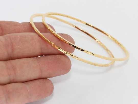 24k Shiny Gold Bracelet, Hammered Bracelet, Domed            CHK330-1