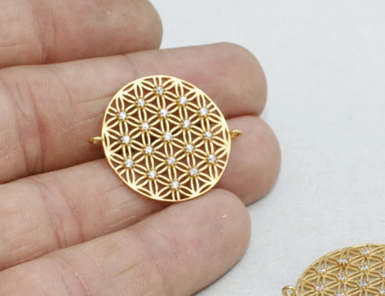 25mm 24k Gold Charms, White Stone Charm, Bracelet Charm, ZRCN43