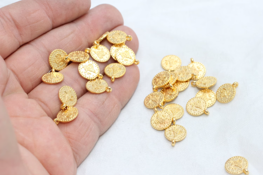10mm 24k Shiny Gold Ottoman Signature Coins, charms BRT86