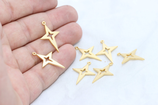 17x25mm 24k Matt Gold North Star Charm, Star Pendant, MTE34