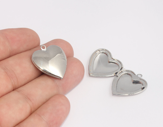 23x25mm Rhodium Plated Heart Locket Pendant, Heart SLM301