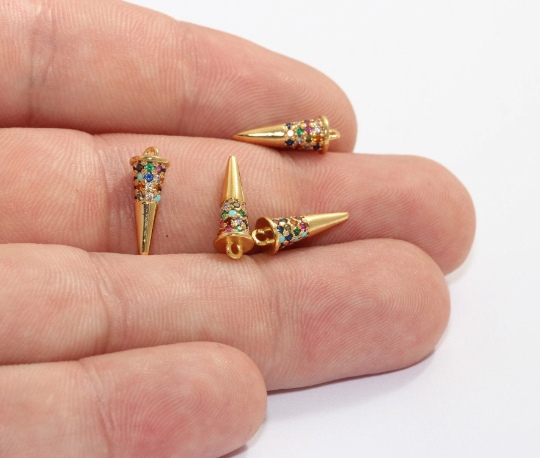 5,5x15mm 24 ayar Parlak Altın Sivri Uçlu Tılsımlar, Mikro Döşeme Sivri Uçlu MLS616