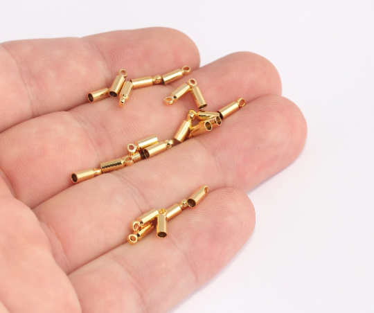 2,5x8mm 24k Shiny Gold End Caps, Inner Size 1,8mm, Cord , SLM443