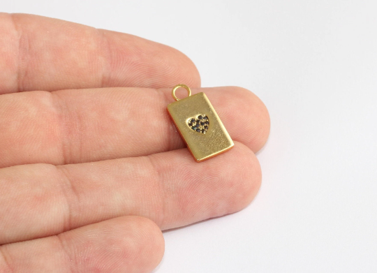 11x21mm 24 Ayar Parlak Altın Kalp Kolye, Dikdörtgen, Altın MLS675