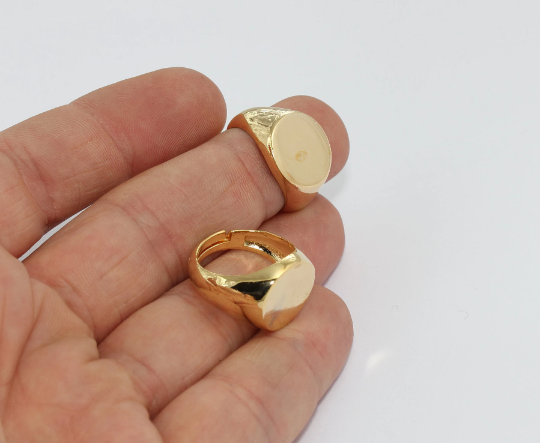 17mm 24k Shiny Gold Ring, Nameplate Ring, Statement MTE1517