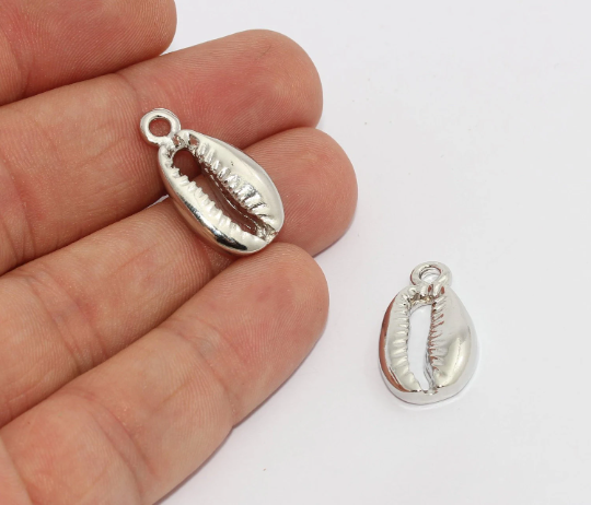 13x24mm Silver Plated Cowrie, Cowrie Charms, Sea Shell MTE758