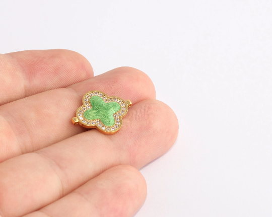 16x20mm 24k Shiny Gold Clover Charms, Green Enamel SLM864