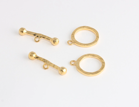 16x15mm 24k Shiny Gold Toggle Clasp, T Bar Ring ,  XP410