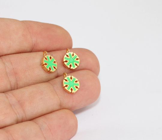 8x10mm 24 ayar Parlak Altın Kar Tanesi Tılsımı, Yeşil, Altın MLS10