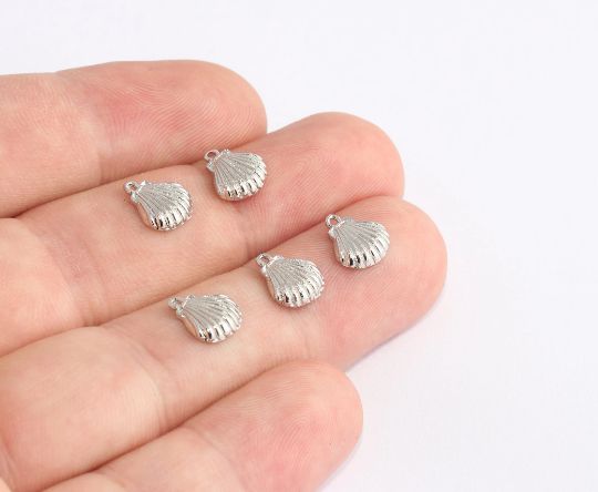 8x10mm Rhodium Plated Sea Shell Charm, Seashell Beads, XP74