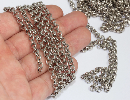 5mm Rhodium Plated Rolo Chain, Soldered Chain, Bulk Chain, CHK585-1