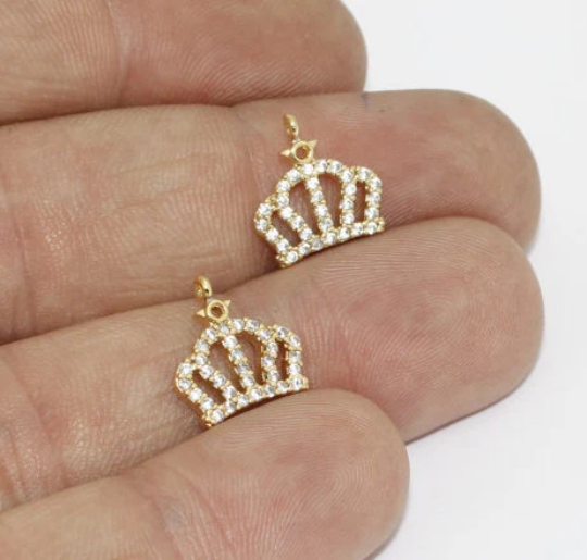 12x13mm 24 ayar Parlak Altın Taç Takılar, Mikro Döşeme ZRCN40