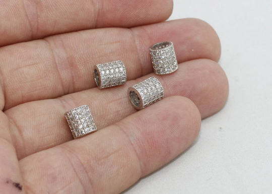 7x8mm Rodyum Kaplama Boncuklar, Mikro Döşeme Boruları, CZ Boru, ZRCN278