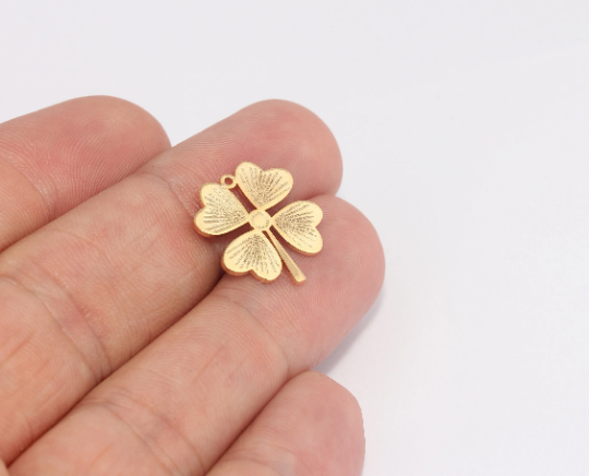 16x17mm 24k Shiny Gold Clover Charms, Four Leaf Clover SLM285