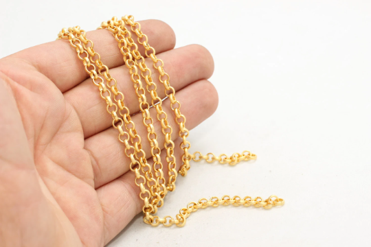 4,5mm 24k Matt Gold Rolo Chain, Unsoldered Chain, Bulk BXB110-2